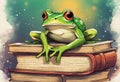 cute frog setting on books watercolor Illustrator