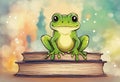 cute frog setting on books watercolor Illustrator