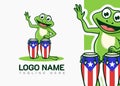 cute frog singing and playing drum. cartoon vector logo illustration Royalty Free Stock Photo