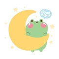 Cute frog stay on moon with star on white background.Good night font