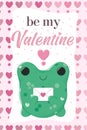 Cute frog with Valentine`s day card Royalty Free Stock Photo