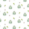 Cute frogs baby seamless vector pattern.