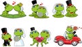 Cute Frogs Cartoon Characters Newlyweds. Vector Hand Drawn Collection Set Royalty Free Stock Photo