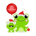 Cute Frogs in christmas hat with Balloon