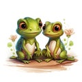 Cute Frogs in Love Clipart on White Background AI Generated