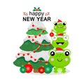 Cute Frogs Wearing Christmas Hat decorate Christmas tree Royalty Free Stock Photo