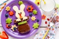 Cute fruit bunny in a magic hat chocolate spread sandwich