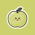 Cute green apple fruit cartoon character with happy smiling expression. Royalty Free Stock Photo