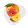 Cute fruit characters kawaii for kids. Happy Peache. Flat cartoon, isolated, colorful vector illustration Royalty Free Stock Photo