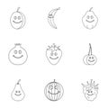 Cute fruit face icon set, outline style Royalty Free Stock Photo