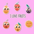 Cute fruit stickers with funny faces