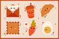 cute fruit and vegetable aesthetic cartoon illustration set