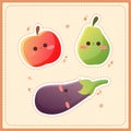 cute fruit and vegetable aesthetic cartoon illustration set