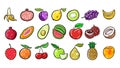 Cute Fruits big set collection. Vector illustration. Cartoon style. Isolated on white background. Royalty Free Stock Photo