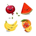 Cute fruits characters kawaii for kids. Vector flat cartoon illustration Royalty Free Stock Photo