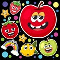 Cute fruits sticker seamless pattern