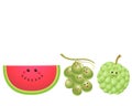 Cute fruits-watermelon, grape, custard apple