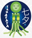 Cute Fukinagashi Streamer and Lanterns for a Night of Tanabata, Vector Illustration