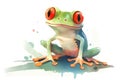 Cute full length profile of happy red-eyed tree frog