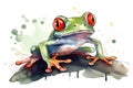 Cute full length profile of happy red-eyed tree frog