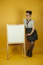 Cute full shot pin up girl with whiteboard