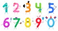 Cute fun colorful collection numbers in the form of various cartoon Royalty Free Stock Photo