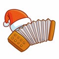 Cute and funny accordion wearing Santa`s hat for christmas musical performance