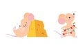 Cute funny adorable mice in different actions set cartoon vector illustration