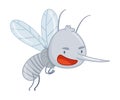 Cute funny angry flying mosquito. Adorable parasitic insect cartoon character vector illustration Royalty Free Stock Photo