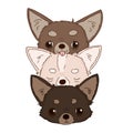 Cute funny animal heads together on white background. Vector hand drawn illustration of little doggies