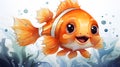 Cute funny animal illustration - Watercolor painting of cute sweet clown fish