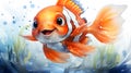 Cute funny animal illustration - Watercolor painting of cute sweet clown fish