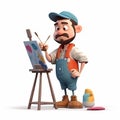 Cute funny artist, painter, designer, creative avatar, cartoon caricature in 3D style, portrait
