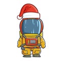 Cute and funny astronout wearing Santa`s hat for Christmas