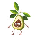 Cute and funny avocado character in comic style looking up, cartoon vector illustration isolated on white background Royalty Free Stock Photo