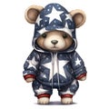 Cute Funny Baby Bear Wearing American Flag Clipart Illustration AI Generative Royalty Free Stock Photo