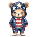 Cute Funny Baby Bear Wearing American Flag Clipart Illustration AI Generative Royalty Free Stock Photo