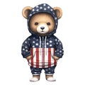 Cute Funny Baby Bear Wearing American Flag Clipart Illustration AI Generative Royalty Free Stock Photo