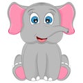 Cute funny baby elephant sitting isolated on a white background. Royalty Free Stock Photo