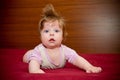 Cute funny baby girl with cheerful coiffure Royalty Free Stock Photo