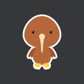 Cute funny baby kiwi bird sticker. Adorable animal character for design of album, scrapbook, card, poster, invitation. Flat