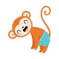 Cute funny baby monkey doing fitness. Adorable animal practicing yoga exercise cartoon vector illustration