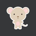 Cute funny baby mouse sticker. Adorable animal character for design of album, scrapbook, card, poster, invitation