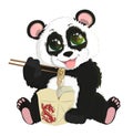Cute funny baby panda eating Chinese noodles. White background Royalty Free Stock Photo