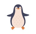 Cute and funny baby penguin with happy friendly face. Childish animal character. Colored flat vector illustration Royalty Free Stock Photo