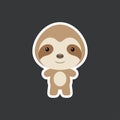 Cute funny baby sloth sticker. Adorable animal character for design of album, scrapbook, card, poster, invitation. Flat cartoon