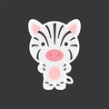 Cute funny baby zebra sticker. African adorable animal character for design of album, scrapbook, card, poster, invitation