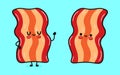 Cute funny bacon waving hand. Vector hand drawn cartoon kawaii character illustration icon. Isolated on blue background Royalty Free Stock Photo
