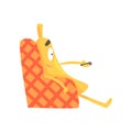 Cute funny banana sitting on armchair and watching TV