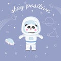 Cute funny bear panda astronaut in space. Royalty Free Stock Photo